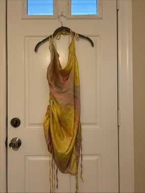 Fashion Nova Pink & Yellow Satin Mini Dress